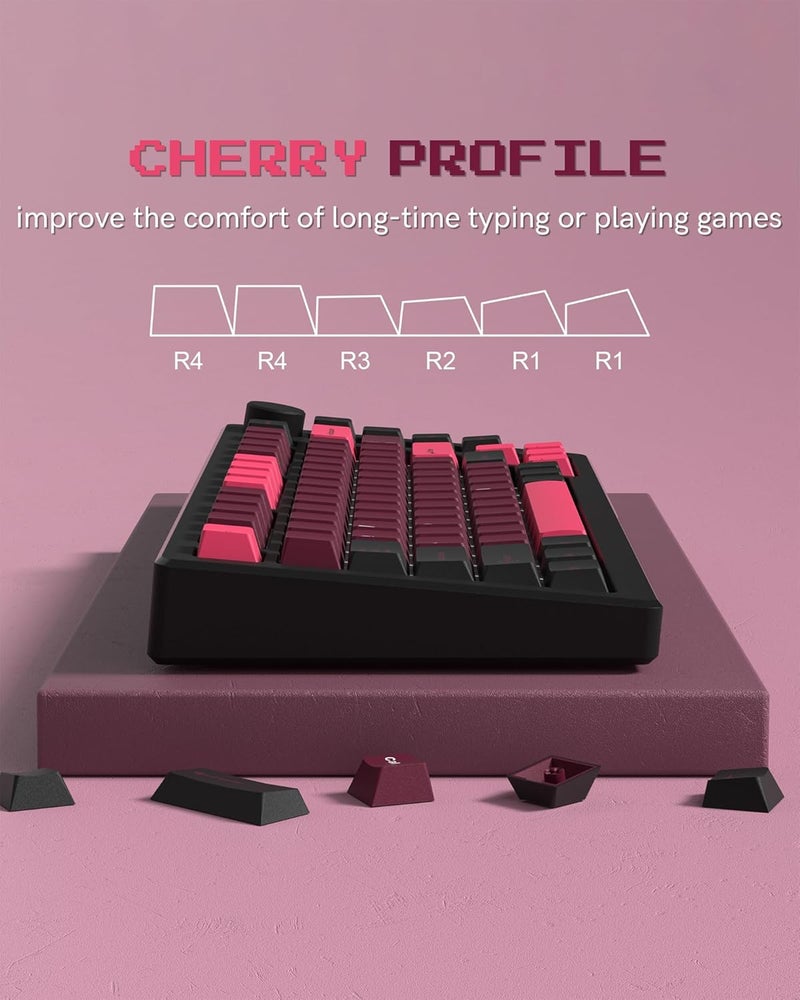 COSTOM Womier Double Shot PBT Keycaps Set 138 Keys, Cherry Profile Custom Keycaps 60 65 75 100 Percent for 61/64/68/84/87/100/104/108 Retro Gaming Mechanical Keyboard (HotPink Black) - Image 4